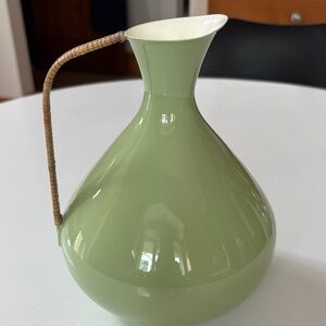 Green Ceramic Pitcher Vase with Woven Handle Anthropology